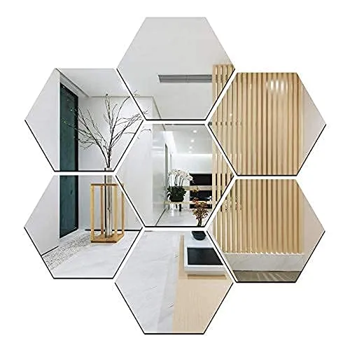 Image of 7 Hexagon Mirror Wall Stickers for Size (10.5X12.1) Cm Acrylic Bedroom Bathroom Kitchen 