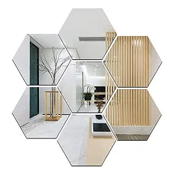 7 Hexagon Mirror Wall Stickers for Size (10.5X12.1) Cm Acrylic Bedroom Bathroom Kitchen Living Room Decoration Items (Pack of -E-7Hexasilver) Silver, Octagonal