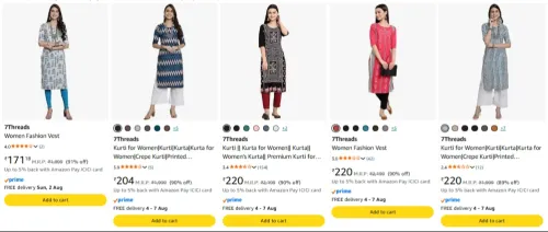 Image of 7Threads Women's Kurta Starting @ ₹171 