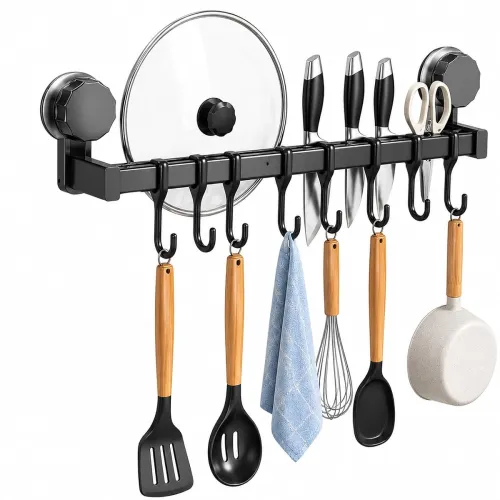 Image of 8 Hook Wall Mounted Kitchen Utensil Holder Rack