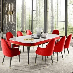 8-Seater Modern Wooden Dining Table with 8 Chairs (Maroon)