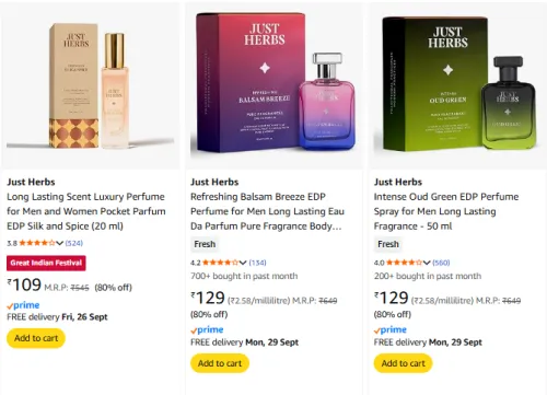 Image of 80% Off on Just Herbs Perfume With Buy More Save More Offer