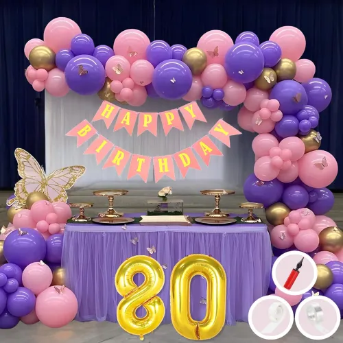 Image of 80th Birthday Pink Purple Decoration Kit