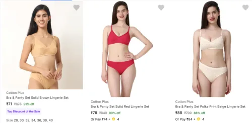 Image of 91% OFF | Cotton Plus Lingerie Sets @ Starting ₹71