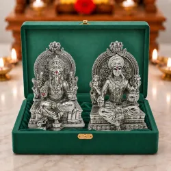 999 Silver Plated Lakshmi Ganesha Idol Set for Diwali Gifts - 3.7 Inch