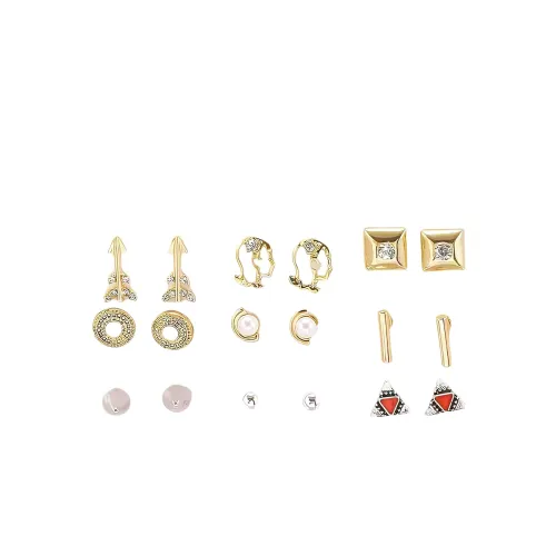 Image of 9-Pair Gold Stud Earring Set for Women Assorted Dainty Design