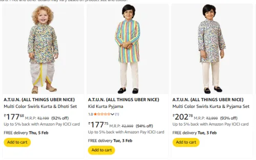 Image of A.T.U.N Boys kurta set from ₹177 