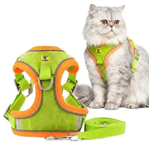 Image of A+a Pets' Reflective Suede Harness & Leash Set (Medium, Lime Green)