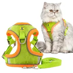 A+a Pets Reflective Suede Harness & Leash Set (Medium, Lime Green)