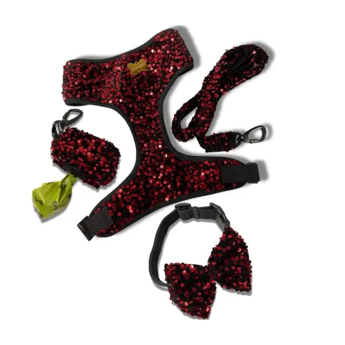 Image of A+a Pets' Sequins Set of 5- Harness, Leash, Collar