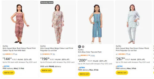 Image of Aarika Girls CO-ords set starting @ ₹144