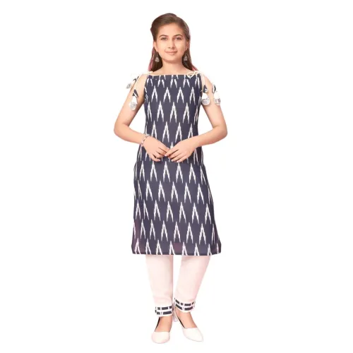 Image of Aarika Girl's Fit And Flare Calf Length Cotton Printed Kurti Dress