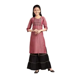 Aarika Girls Ethnic Wear White Colour Tribal Print Cotton Blend Kurti