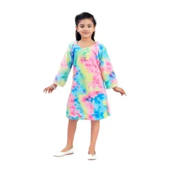 Aarika Girls Multi Colour Tie & Dye Winter Woolen Frock