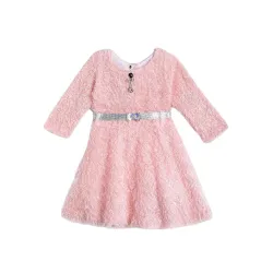 Aarika Girls Sea Green Colour Solid Winter Woolen Dress with Belt