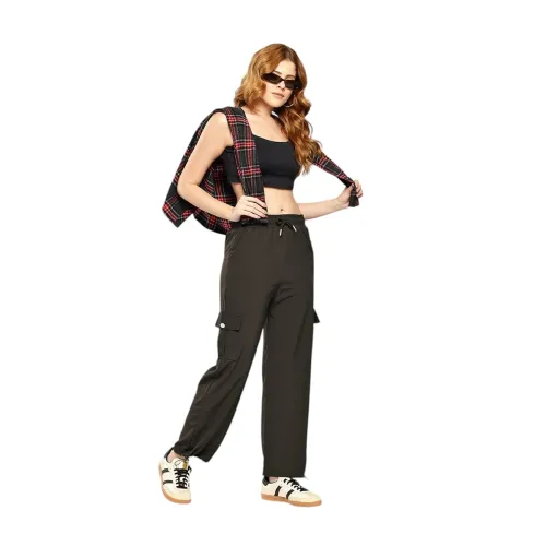 Image of Aarika Womens Casual Wear Black Colour Solid Crep Cargo Pant