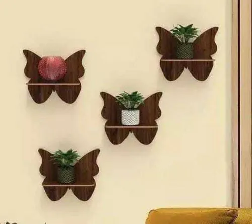 Image of Aarul Fashion Butterfly Wooden Wall Shelf (Brown)