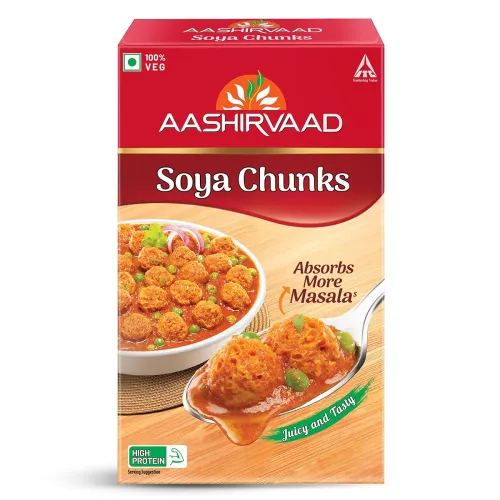 Image of Aashirvaad Soya Chunks, 100% Veg, Absorbs More Masala, Juicy & Tasty, High Protein, 200g Pack