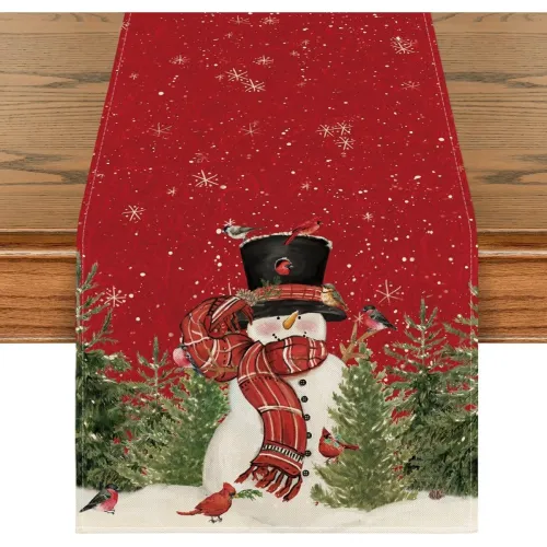 Image of Aazeem White Christmas Birds Trees Table Runner 