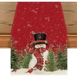 Aazeem White Christmas Birds Trees Table Runner