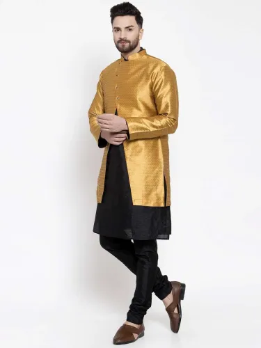 Image of ABH Lifestyle Men Poly Silk Kurta Churidar Ethnic Jacket Set