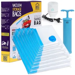 ABOUT SPACE 10 Pack 2-XJumbo/2Jumbo/2Large/2Medium/2Small| Vacuum Bags for Clothes with Pump (Hand & Electric)| Ziplock Bags for Travel Packing | Reusable Comforters,Cloth Organizer for Stor...