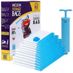 ABOUT SPACE Polyethylene 12 Pack Vacuum Bags for Travel with Hand Pump (3Jumbo/3 Large/3 Medium/3 Small) for Packing, Vaccine Sealer Bags with Ziplock, Transparent