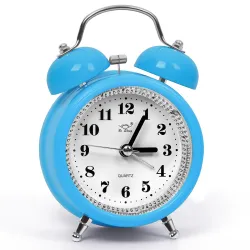ABOUT SPACE 4 Inch Twin Bell Alarm Clock Round Silent Analog Desk/Non-Ticking with Night Light- Battery Powered Simple Design for Home Office Students Kids Bedroom - (PVC) Blue (Battery not....