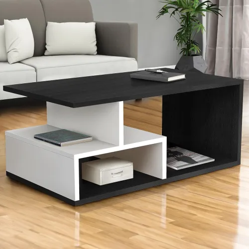 Image of ABOUT SPACE Coffee Table - Portable Wooden Centre Table with Storage & Open Rack