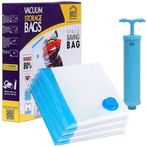Image of ABOUT SPACE Polyamide Polyethylene Vacuum Compression Bags (3 Pack) with Hand Pump | Medium Zip Seal Compression Storage