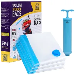 ABOUT SPACE Polyamide Polyethylene Vacuum Compression Bags (3 Pack) with Hand Pump | Medium Zip Seal Compression Storage
