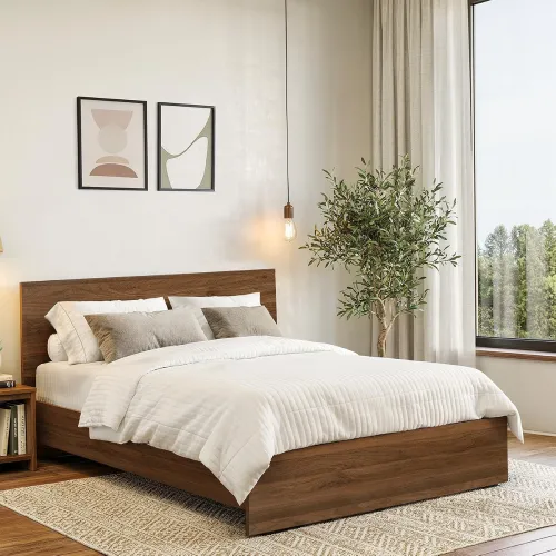 Image of ABOUT SPACE Bed - (80 x 62 inches) Queen Size Bed Without Storage | Engineered Wooden Bed Frame with Airflow & MDF Suppo