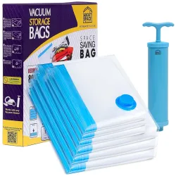 ABOUT SPACE Polyamide Polyethylene Vacuum Compression Bags (6 Pack) with Hand Pump | 3 Jumbo/3L Zip Seal Compression Storage Bags | Heavy-Duty Airtight Reusable Space Saver Luggage Organizer...