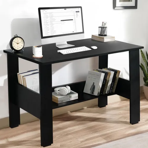 Image of About Space Rustic Wooden Study Table with Storage Unit, Black