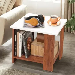 ABOUT SPACE Wooden Side Table - Night Stand & End Table Organiser - Space Saver Storage Organizer - Bedside Furniture for Bedroom,Living Room,Hallway(White & Oak Red L 47 x B 40 x H 42 cm)