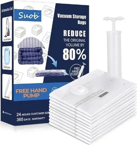 Image of AboutStorage 2.Pcs JUMBO ( 70 x 100 Cm ) + 1 Hand Pump | Lifetime Reusable Vacuum Storage Bag Travel Storage Vacuum Bags