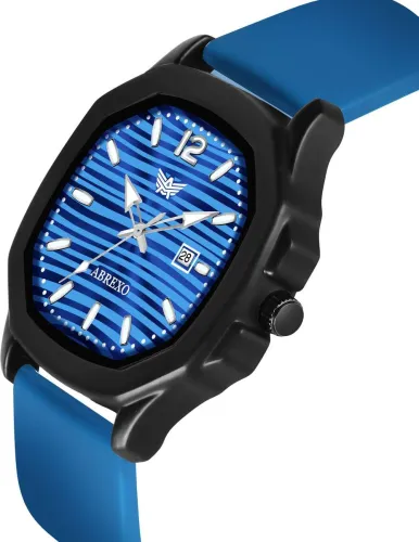 Image of ABREXO Vintage-Law Date Working Square Blue Dial Premium Silicone Strap Boys Analog Watch 