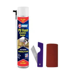 ABRO DIY PU Foam Sealant Spray White for Repair Bigger Large Holes Gap Crack Wall Filing with Mini Cutter & Sand Paper Multipurpose Expandable Waterproof no Shrinkage Doors PVC Pipe & AC ducts (750ml)