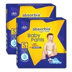 Absorbia Jumbo Baby Pant Diaper Small (S) 3-8kg 152s Pack of 2