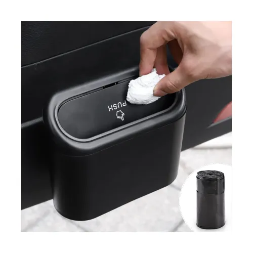 Image of Accmor Plastic Car Manual-Lift Trash Can With Lid With One Roll Trash Bag