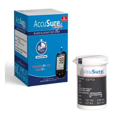 Image of AccuSure Simple Blood Glucose Test Strip - 50 Strips