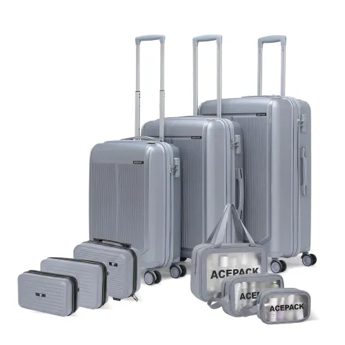 Image of ACEPACK by Verage Megatron 9-Pcs Family Luggage Set | 3 Polypropylene Trolley Suitcases (S+M+L) + 3 Vanity Cases + 3 Was