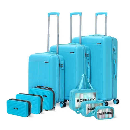 Image of ACEPACK by Verage Megatron 9-Pcs Family Luggage Set | 3 Polypropylene Trolley Suitcases (S+M+L) + 3 Vanity Cases + 3 Was