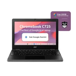Acer Chromebook, MediaTek Kompanio 540 Octa-Core Processor, 4GB RAM, 64GB eMMC, Full HD, 11.6\'/27.94cm Display, Chrome OS, Black, 1.2 KG, C725, Arm Mali G57 Graphics, WiFi 6E Laptop