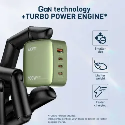 Acer PowerMax 100W GaN Super Fast Charger | 4-Port USB (1A3C) PD Charger 100 W Adapter
