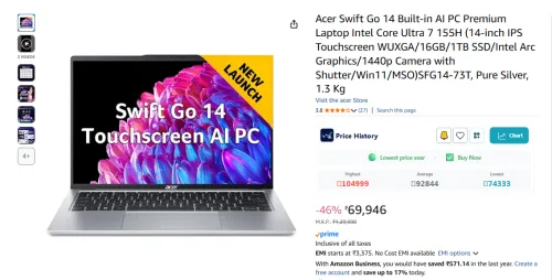 Image of Acer Swift Go 14 AI Laptop Ultra 7 (16GB 1TB)