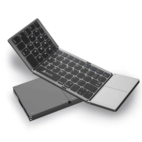 Image of Acoucou Go-Tecz Foldable Bluetooth Keyboard, Wireless Keyboard With Touchpad, Pocket Size USB Rechargeable Bluetooth Key