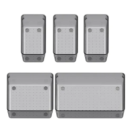 Image of JIALTO 5-Piece Acrylic Drawer Organizer Tray Set – Clear Plastic Multipurpose Storage Bins for Makeup