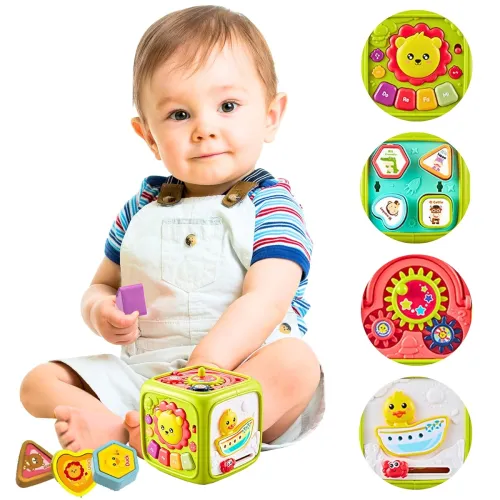 Image of 5 in 1 Activity Toys for 1 Year Old Boy - Animal Voices, Instrument Sounds, Drum Box with Lights, Musical Toys for Kids 