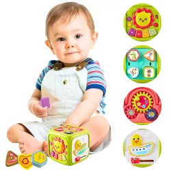 5 in 1 Activity Toys for 1 Year Old Boy - Animal Voices, Instrument Sounds, Drum Box with Lights, Musical Toys for Kids